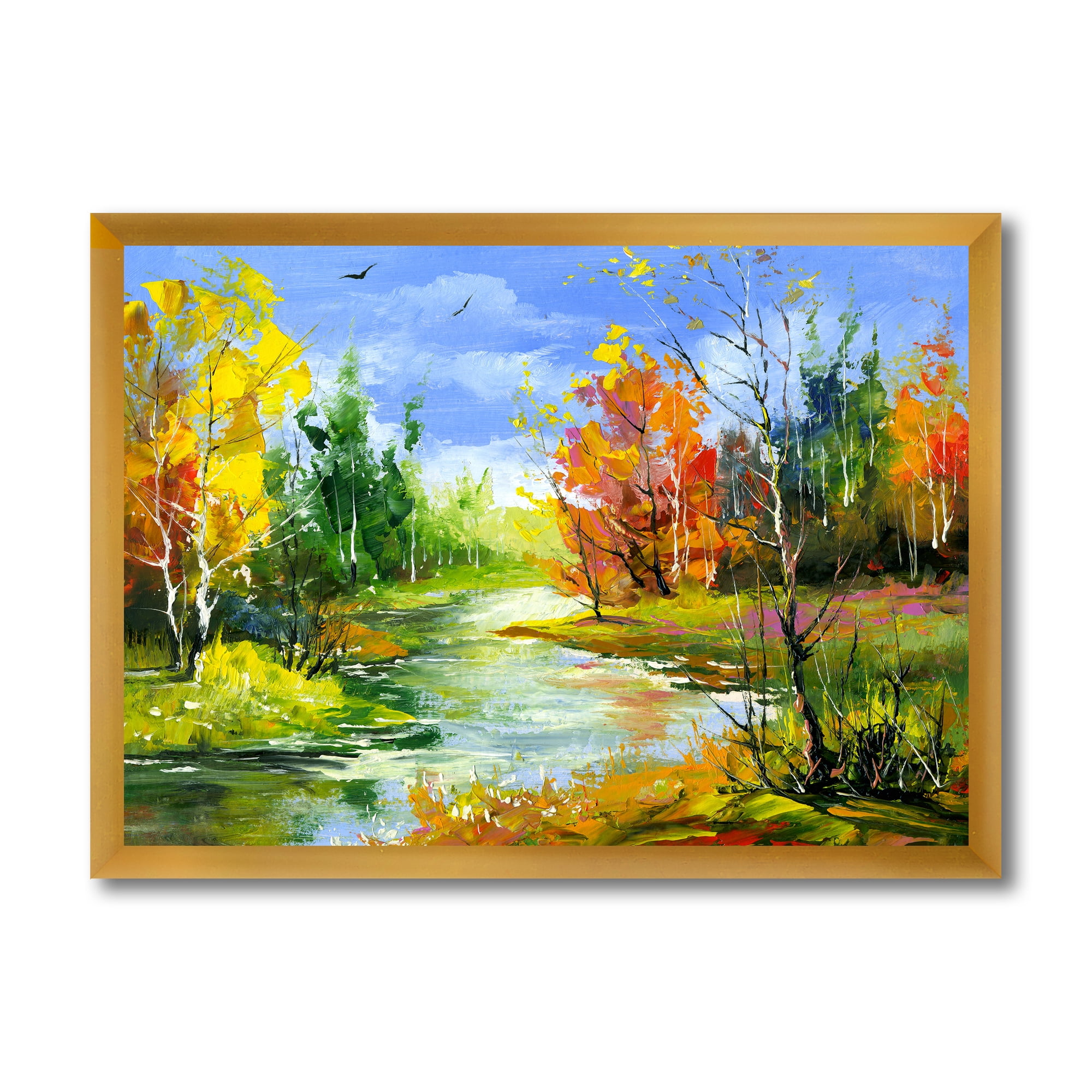 Designart 'Autumn Landscape With Forest and River' Lake House Framed Art Print