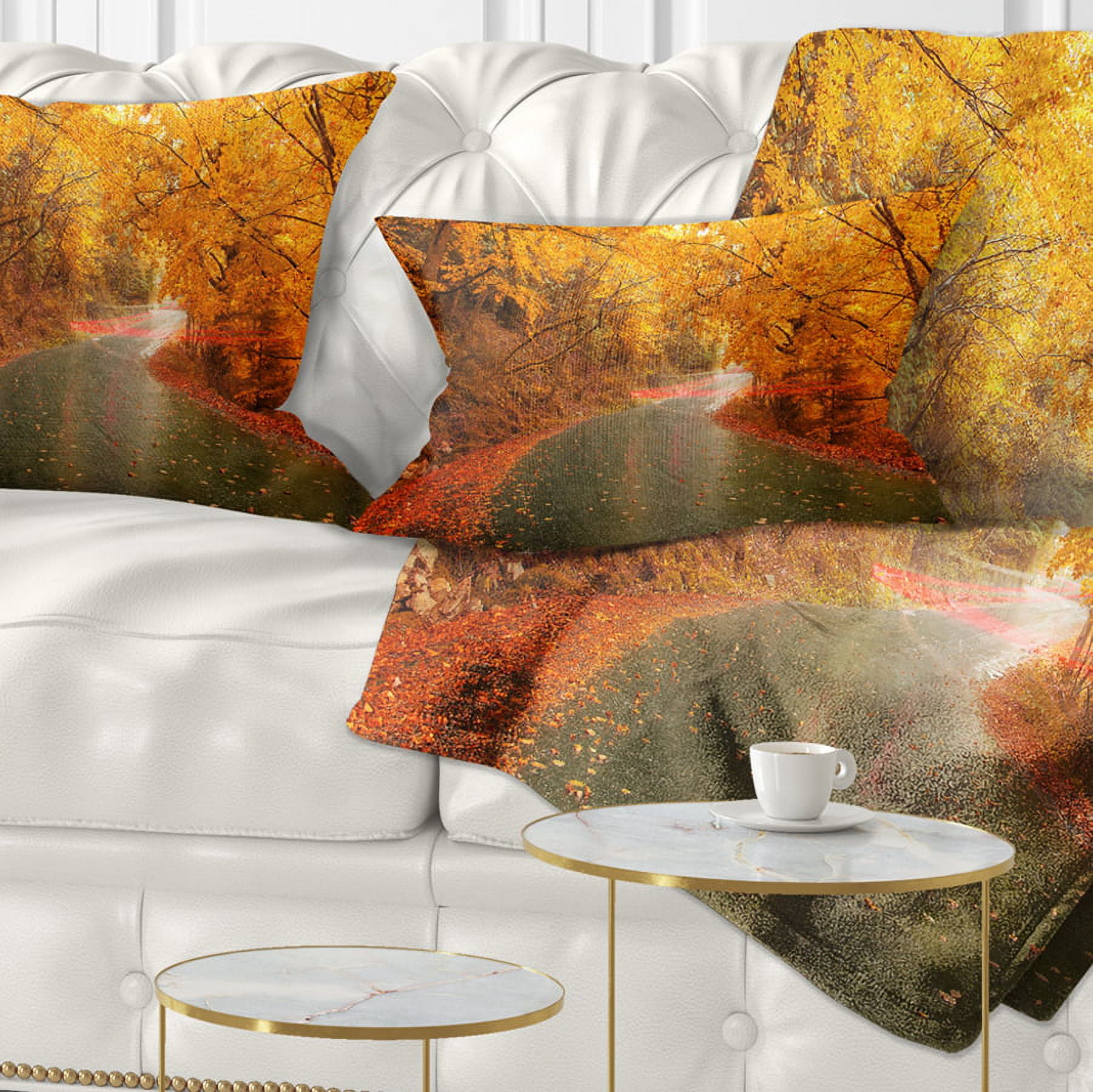 Designart Autumn Light Trails on Road - Landscape Photography Throw Pillow - 12x20