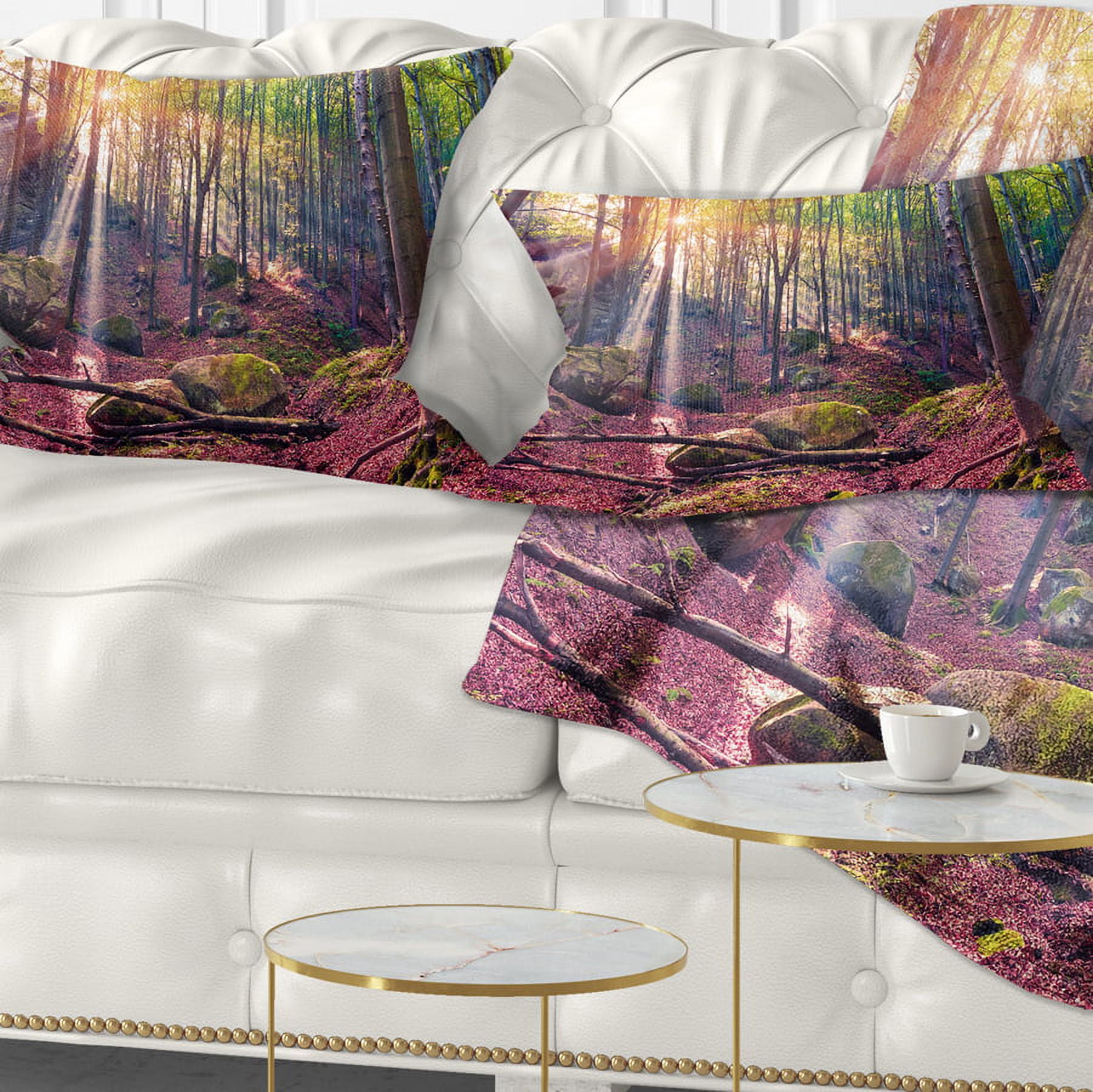 Designart Autumn Morning in Mystical Woods - Landscape Printed Throw Pillow - 12x20