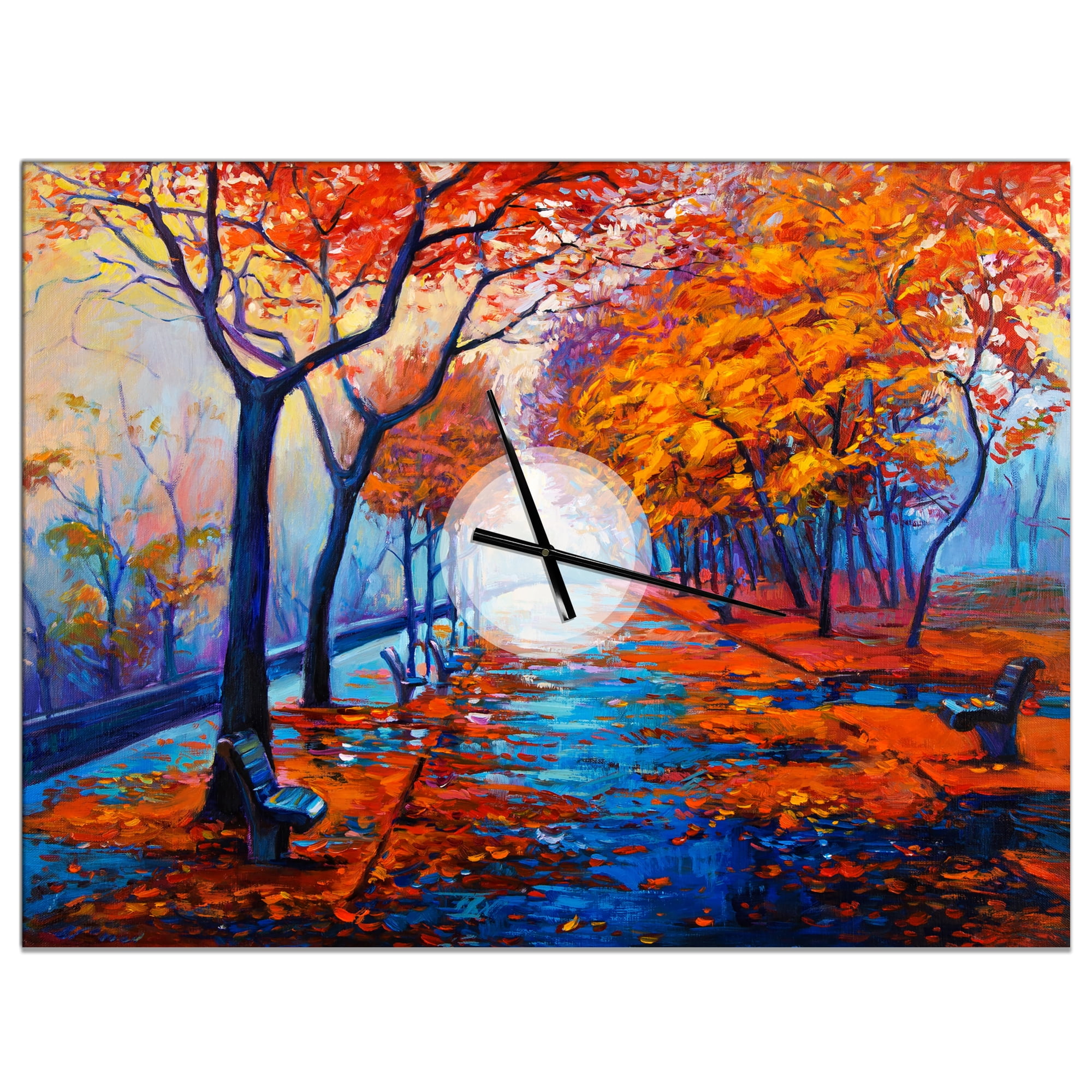 Designart 'Autumn Park in Golden Sunset' Landscapes wall clock