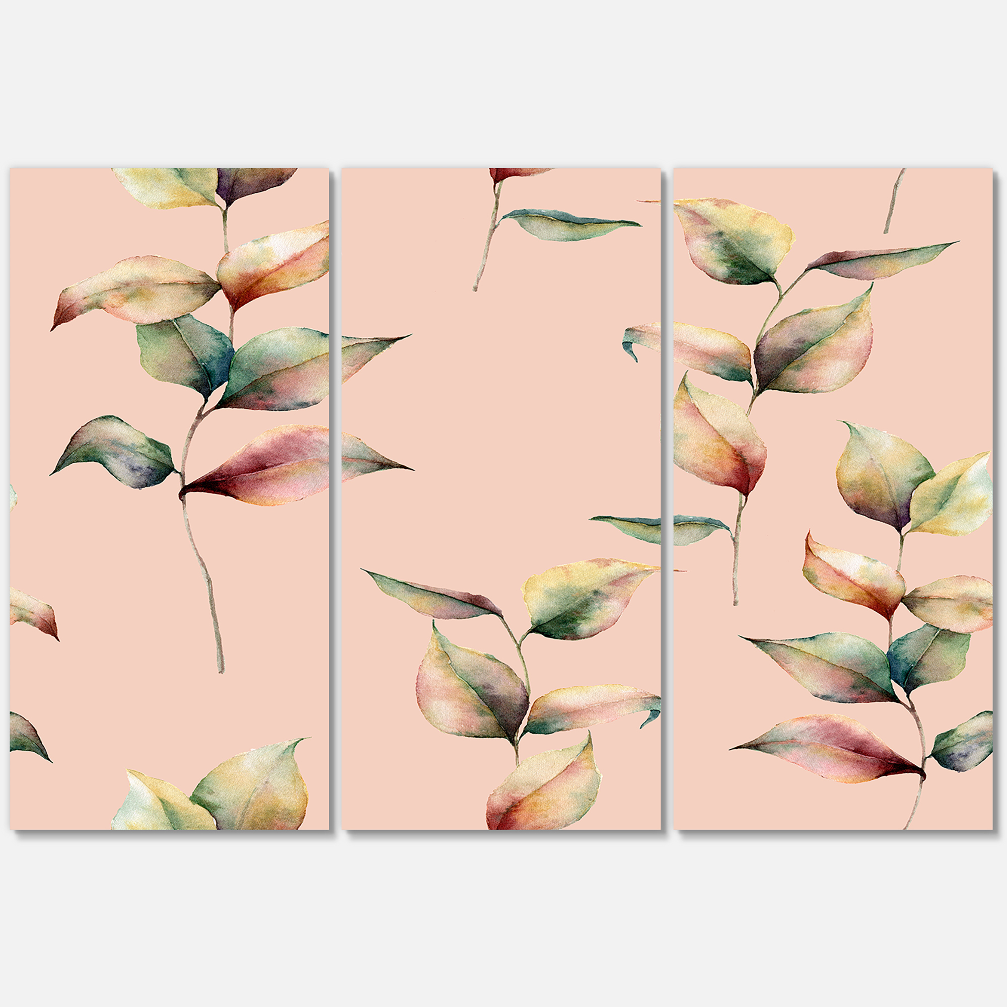 Designart ' Autumn Pink Leaves with Branch On Pastel Colors ' Traditional Canvas Wall Art Print