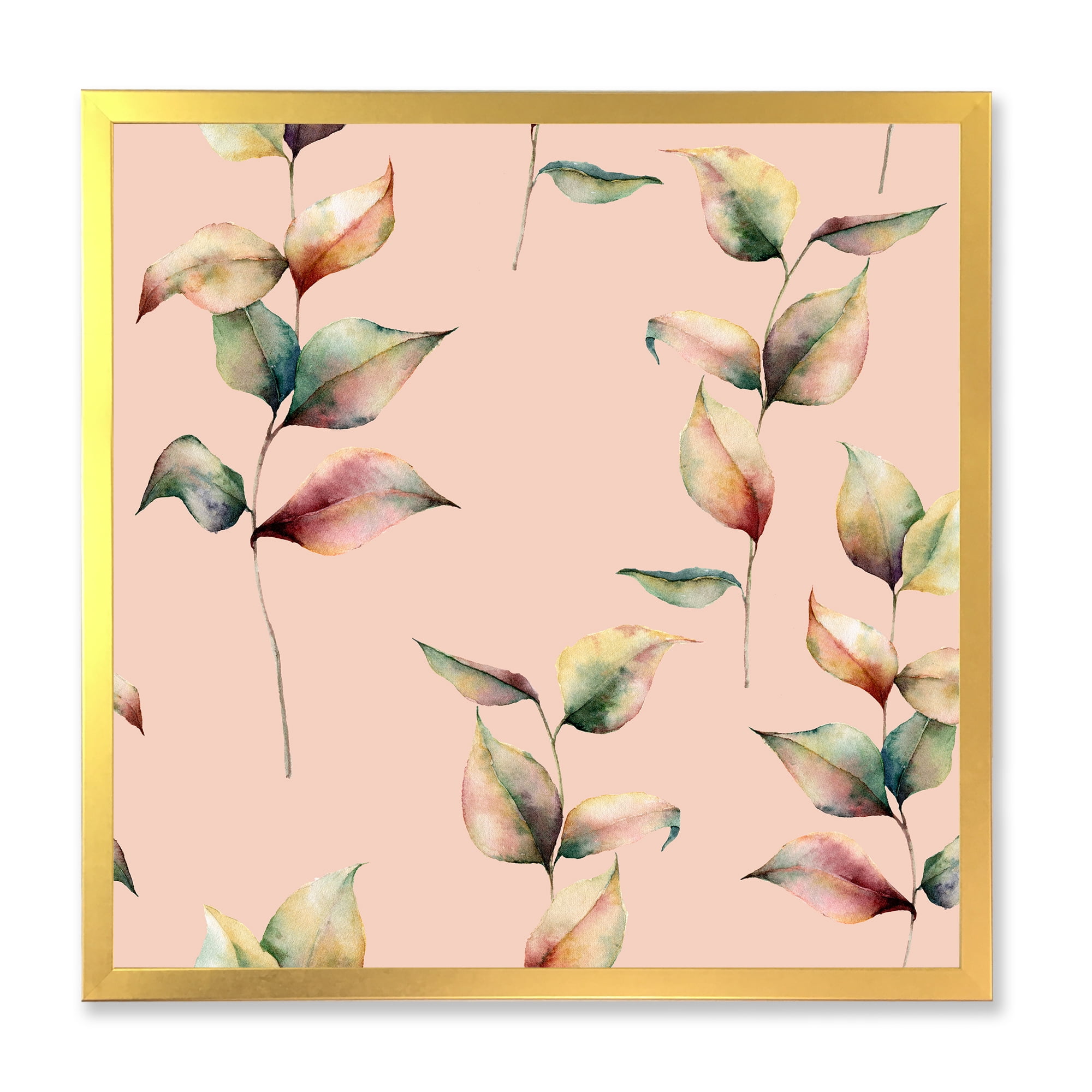 Designart 'Autumn Pink Leaves with Branch On Pastel Colors' Traditional Framed Art Print