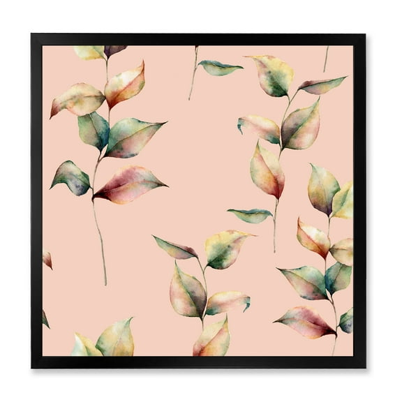 Designart 'Autumn Pink Leaves with Branch On Pastel Colors' Traditional Framed Art Print