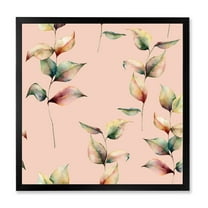 Designart 'Autumn Pink Leaves with Branch On Pastel Colors' Traditional Framed Art Print