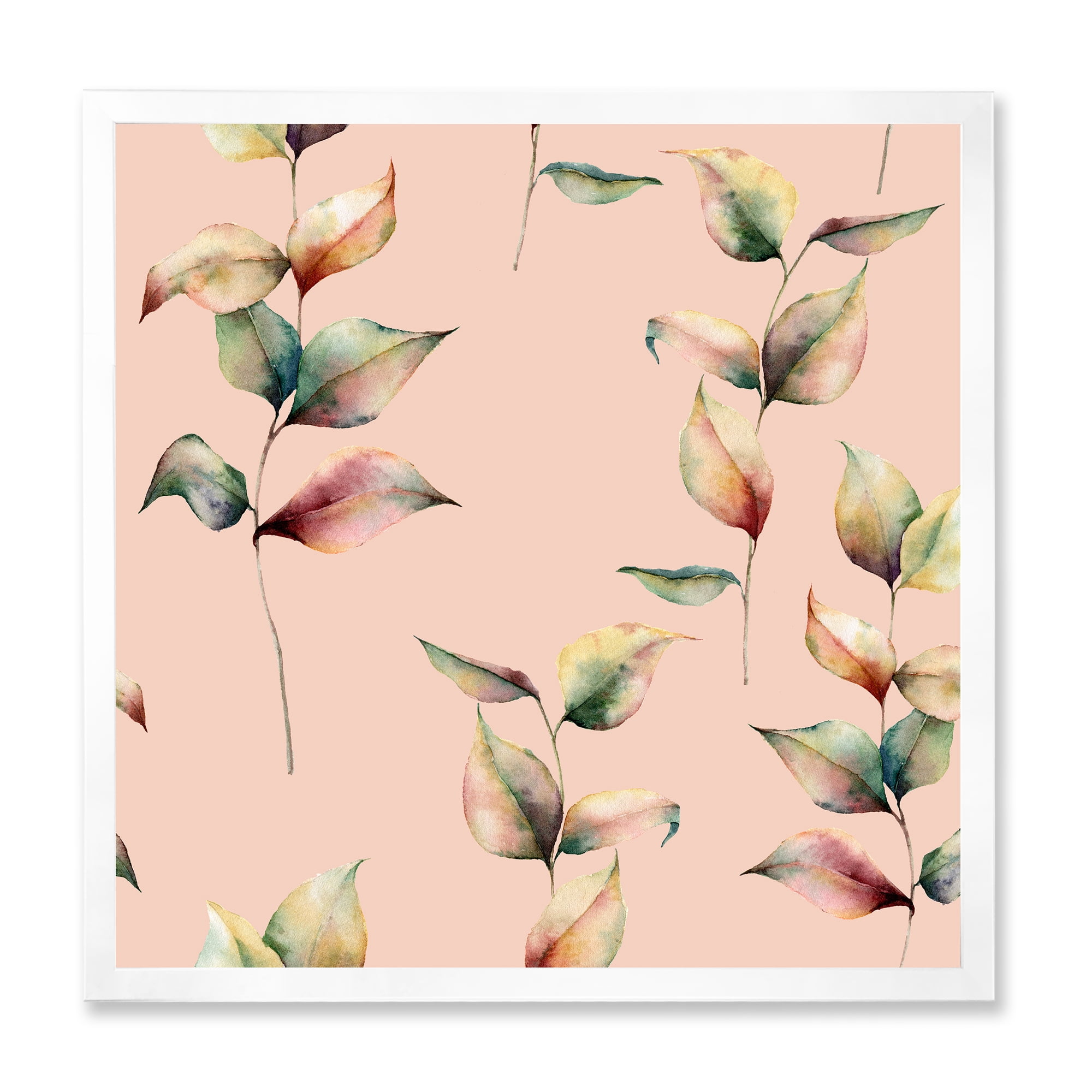 Designart 'Autumn Pink Leaves with Branch On Pastel Colors' Traditional Framed Art Print