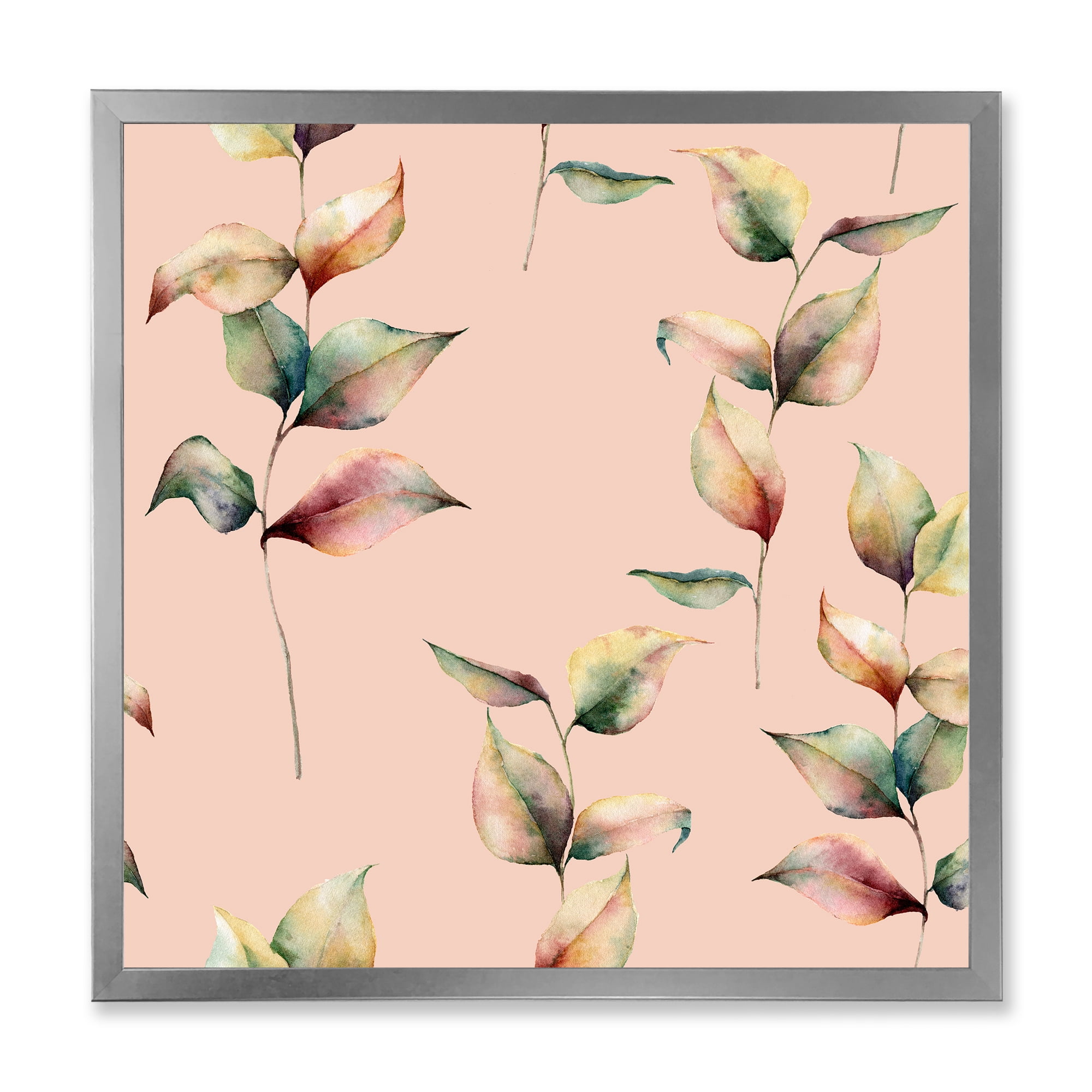 Designart 'Autumn Pink Leaves with Branch On Pastel Colors' Traditional Framed Art Print