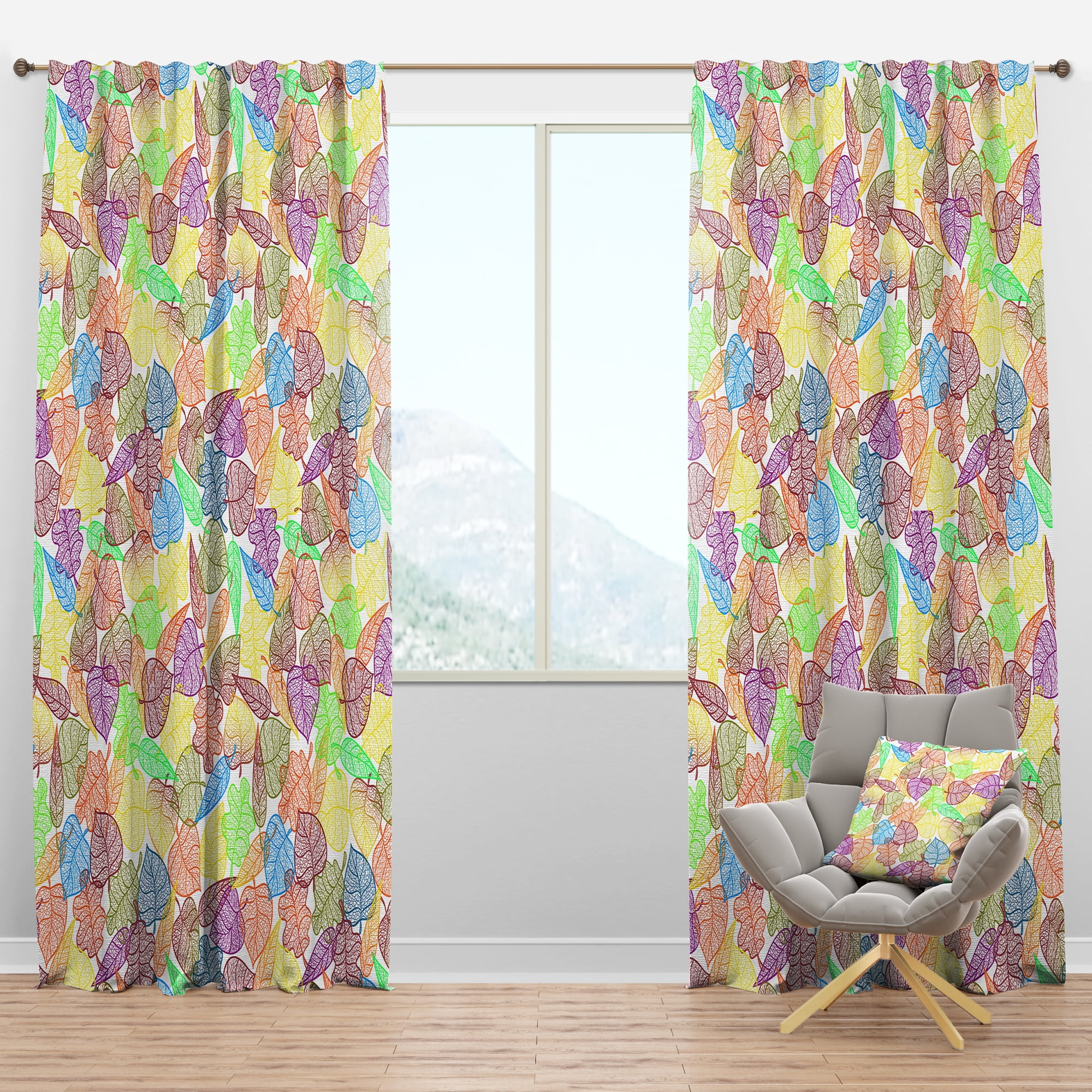 Designart 'Autumn Rainbow Transparent Leaves Pattern' Modern & Contemporary Blackout Curtain Panel
