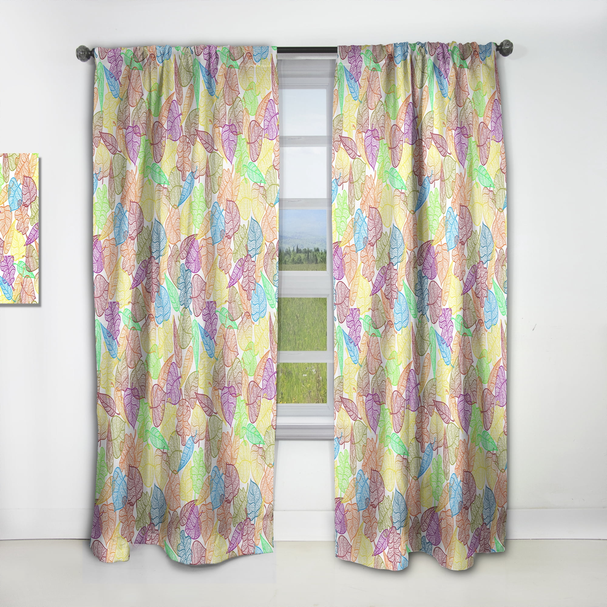 Designart 'Autumn Rainbow Transparent Leaves Pattern' Modern & Contemporary Curtain Panel