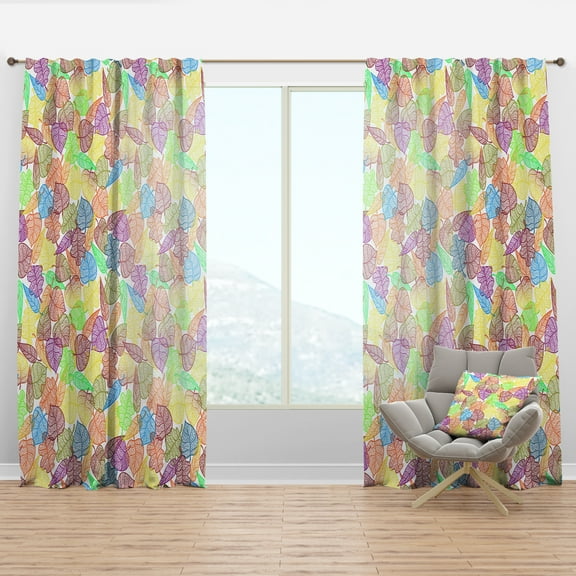 Designart 'Autumn Rainbow Transparent Leaves Pattern' Modern & Contemporary Curtain Panel