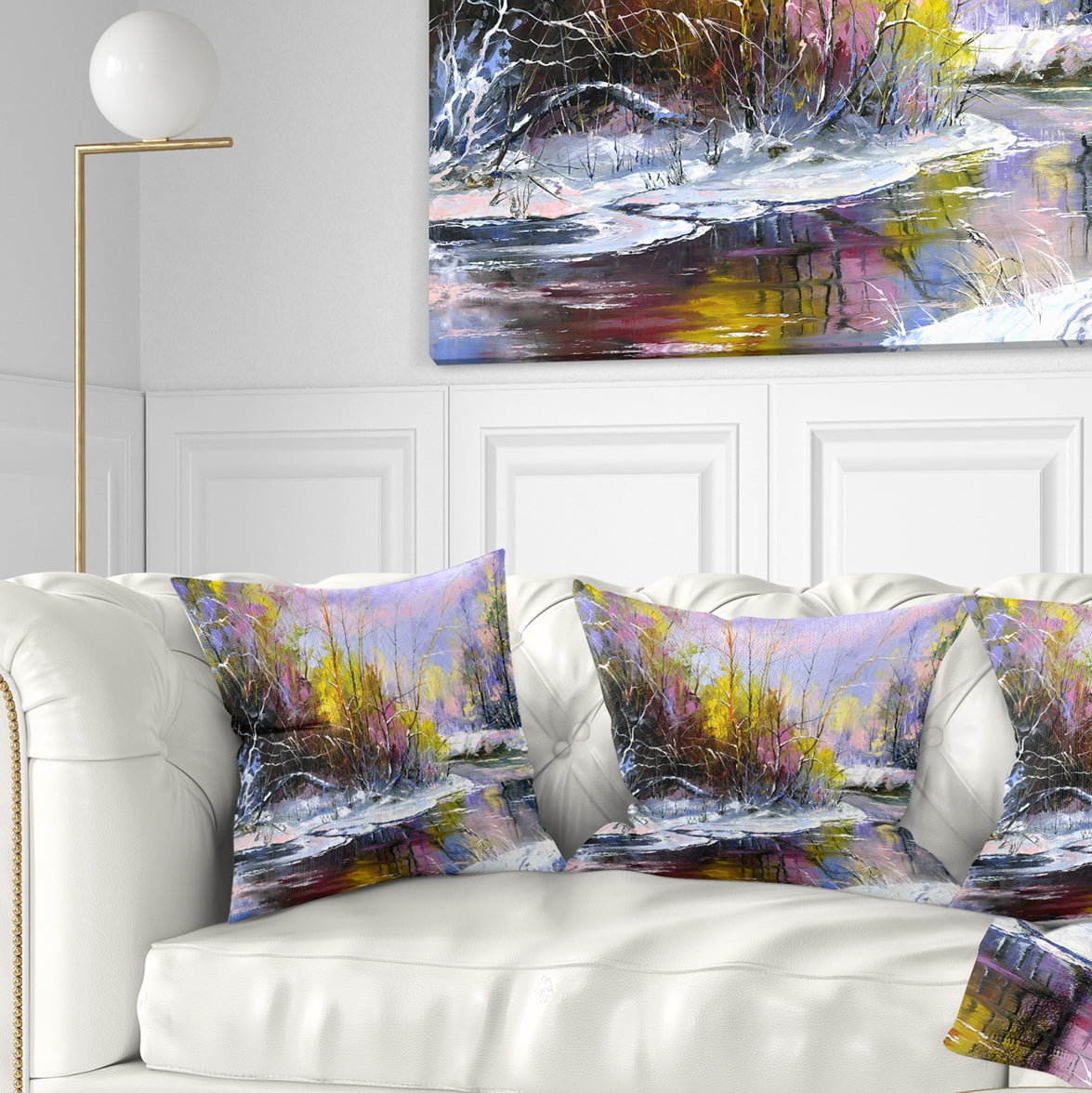 Designart Autumn River - Landscape Printed Throw Pillow - 16x16