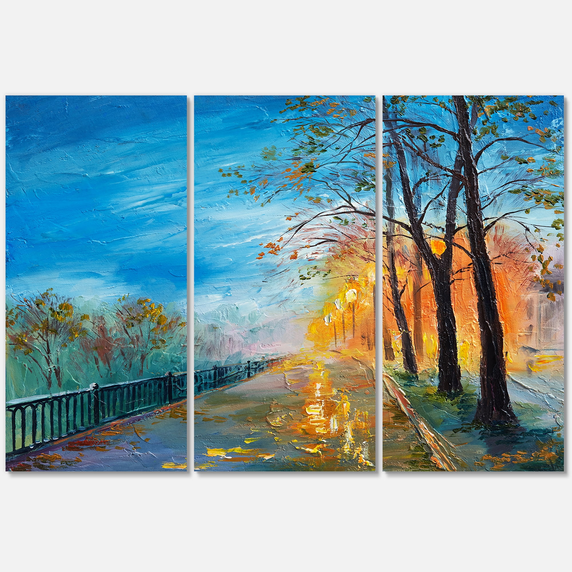 Designart ' Autumn Road in Evening ' Traditional Canvas Wall Art Print