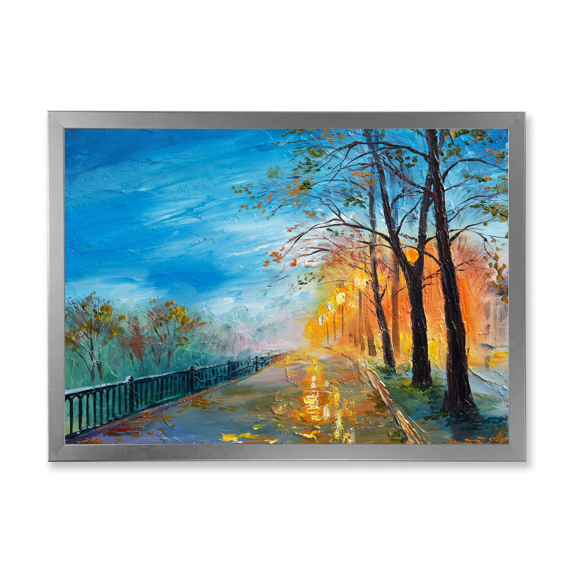Designart 'Autumn Road in Evening' Traditional Framed Art Print