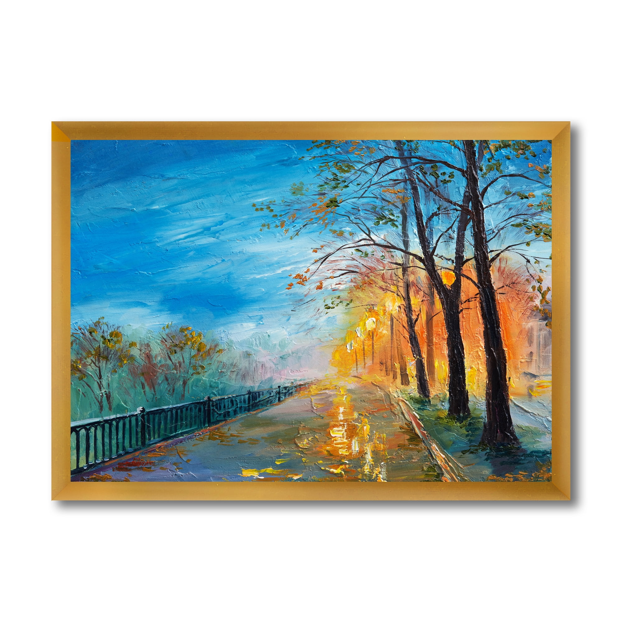 Designart 'Autumn Road in Evening' Traditional Framed Art Print