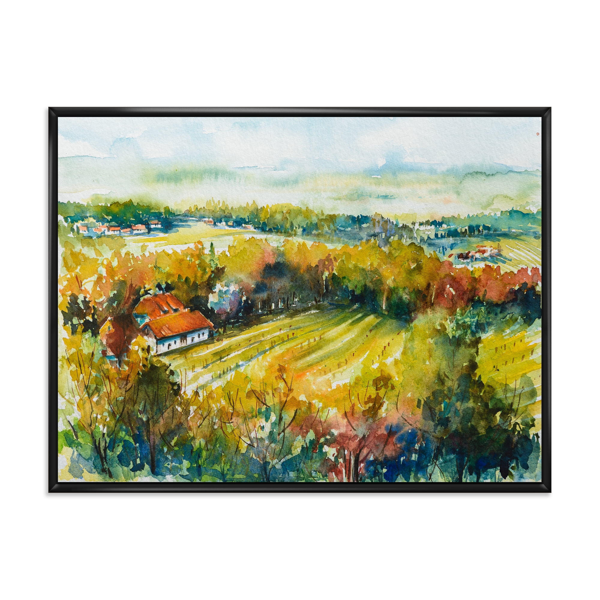 Designart 'Autumn Rural Landscape' Country Framed Canvas Wall Art Print