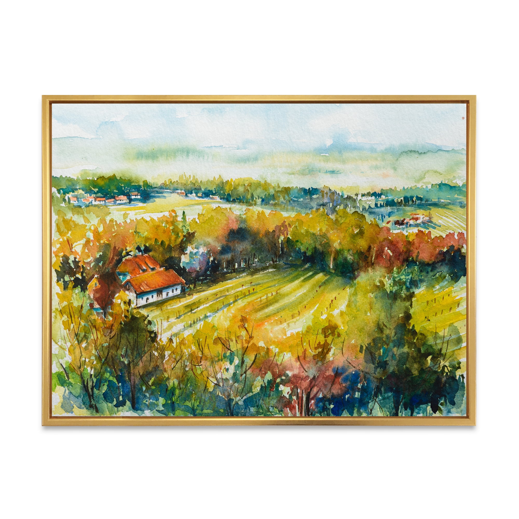 Designart 'Autumn Rural Landscape' Country Framed Canvas Wall Art Print