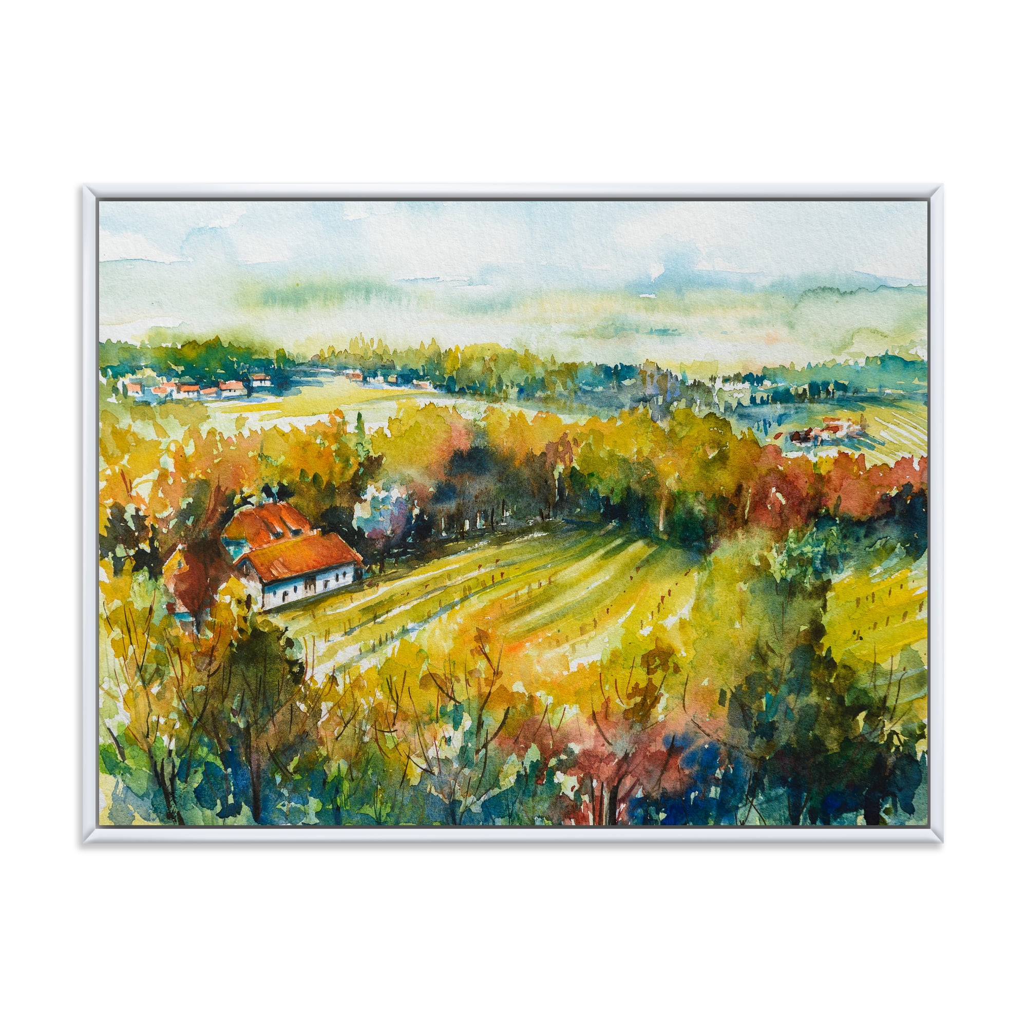 Designart 'Autumn Rural Landscape' Country Framed Canvas Wall Art Print