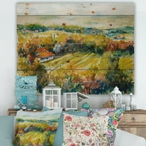 Designart 'Autumn Rural Landscape' Country Print on Natural Pine Wood