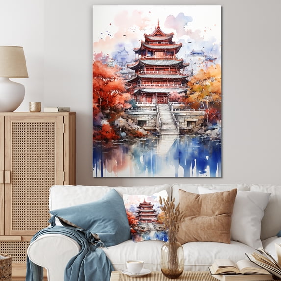 Designart "Autumn Serenity Beijing Landmarks III" People Canvas Wall Art - Global Orange China Art Living Room Canvas Art