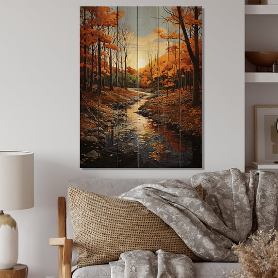 Designart "Autumn Sonata Birch Woods I" Floral Print on Natural Pine Wood
