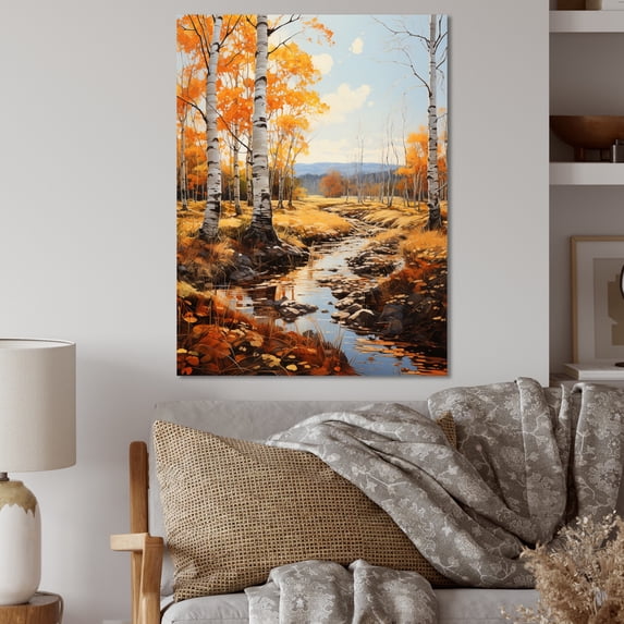 Designart "Autumn Sonata Birch Woods II" Floral Metal Art Living Room