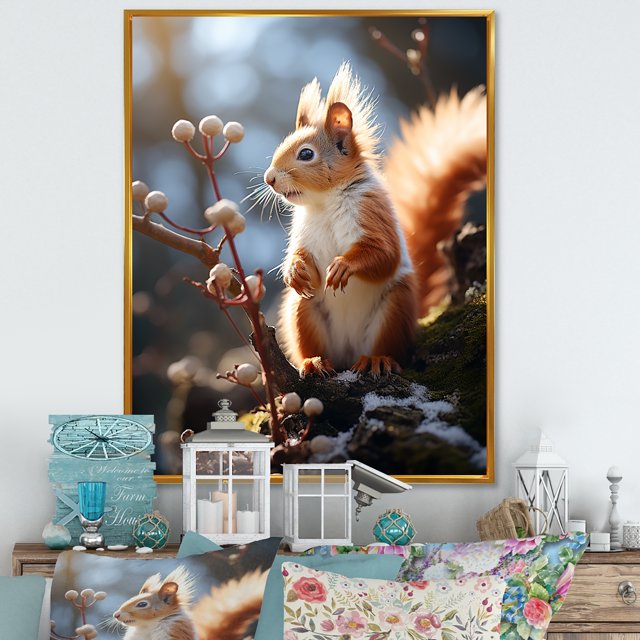 Designart "Autumn Squirrel in a Photo I" Animals Framed Wall Art