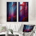 thumbnail image 1 of Designart "Autumn Sunset Glow Misty Trees in the Forest II" Forest Framed Wall Art Set Of 2 - Traditional Purple Frame Gallery Set For Office Decor, 1 of 6