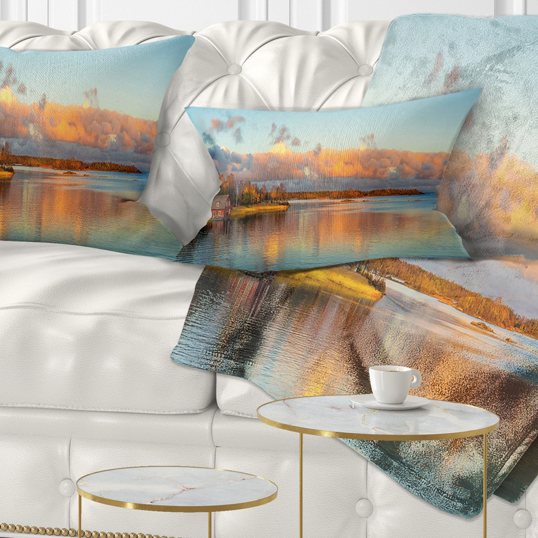 Designart Autumn Sunset Panorama - Landscape Photography Throw Pillow - 12x20