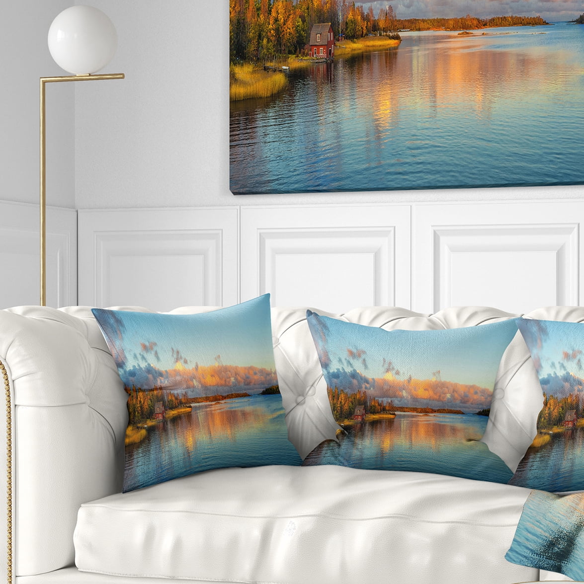 Designart Autumn Sunset Panorama - Landscape Photography Throw Pillow - 18x18
