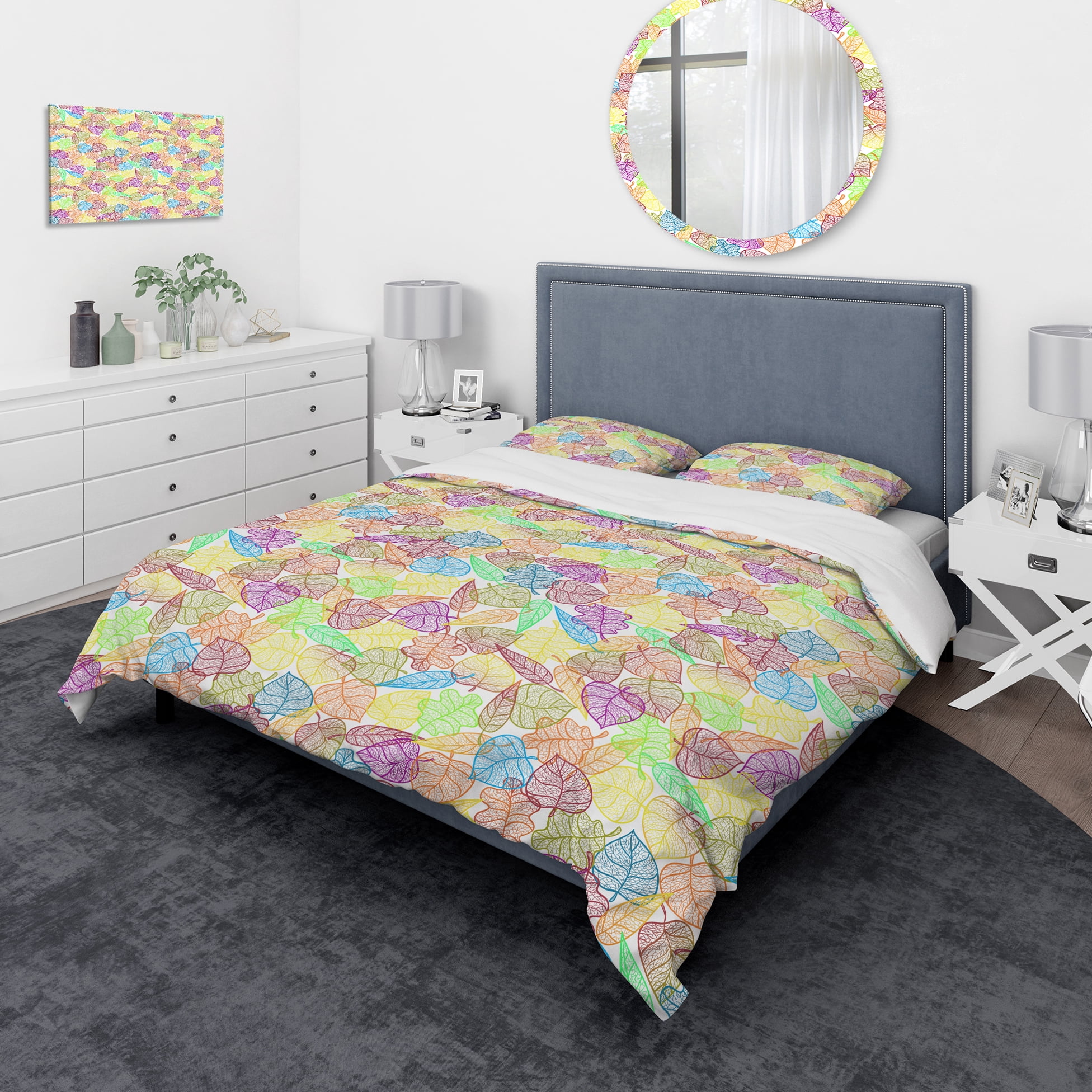 Designart 'Autumn Transparent Leaves Pattern' Modern & Contemporary Duvet Cover Set