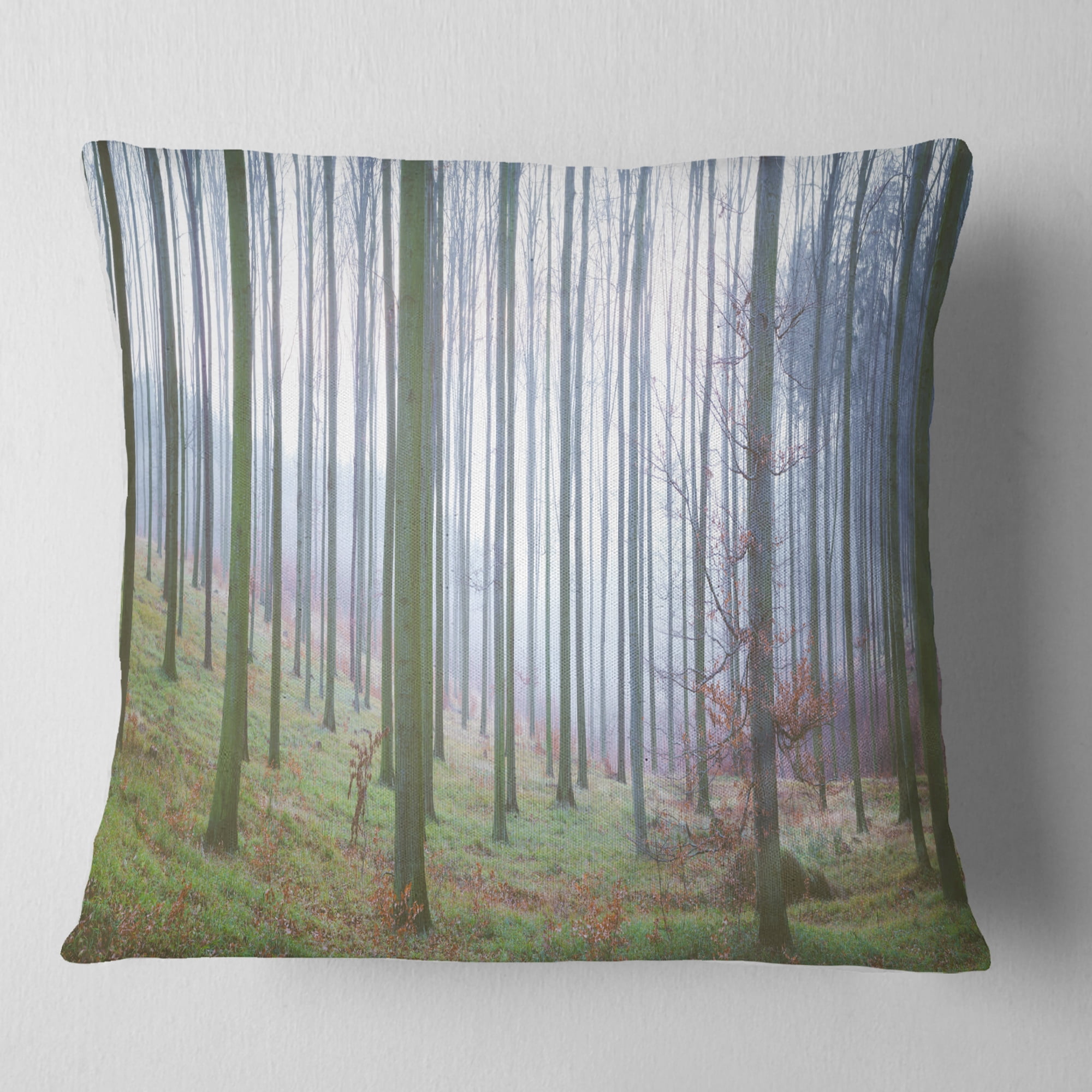 Designart Autumn Tree Trunks Panorama - Oversized Forest Throw Pillow - 18x18