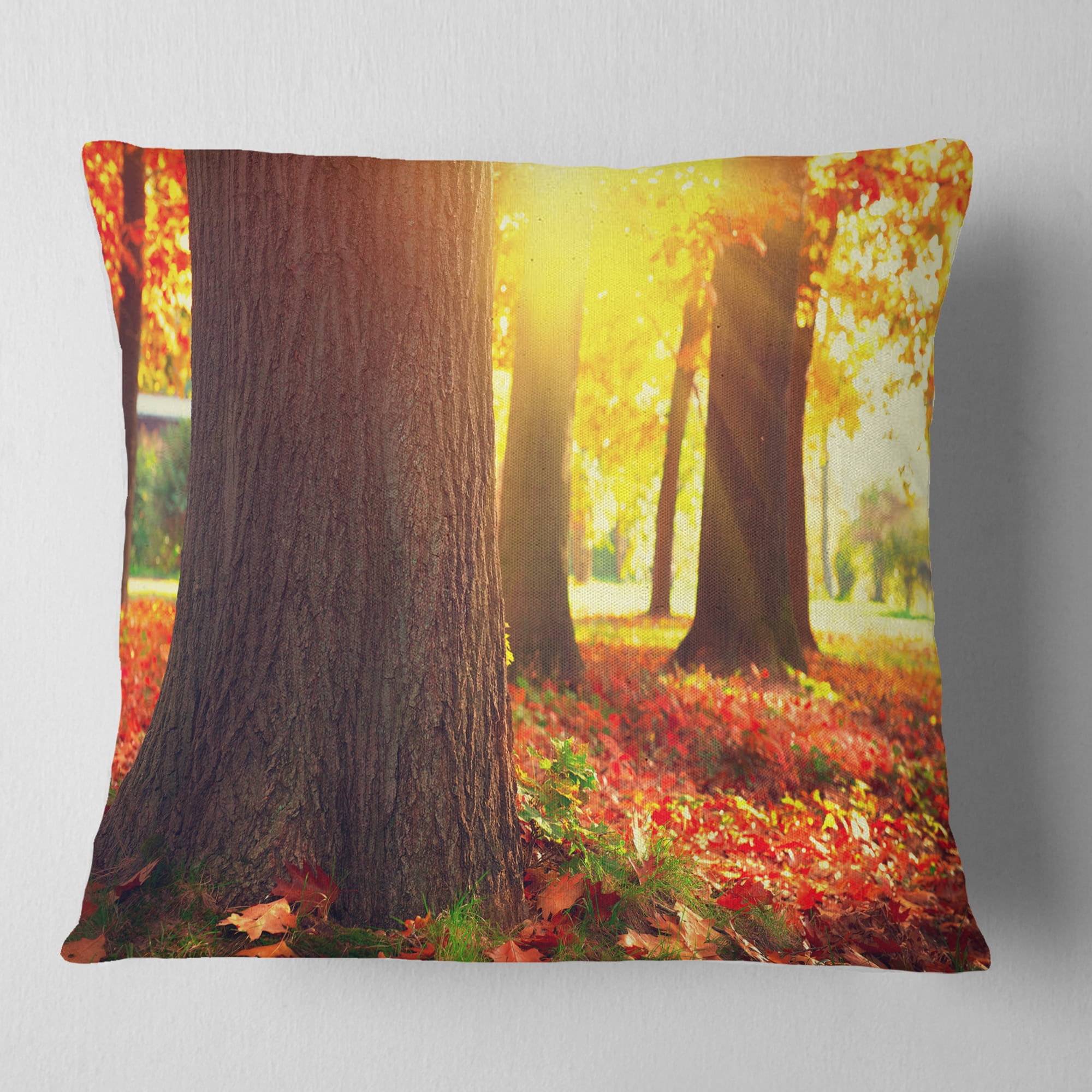 Designart Autumn Trees in the Sunlight - Landscape Printed Throw Pillow - 18x18