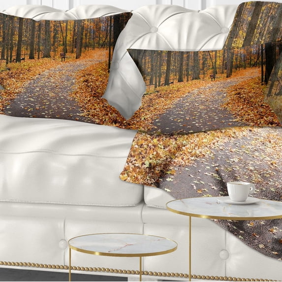 Designart Autumn Walk Way with Fallen Leaves - Modern Forest Throw Pillow - 12x20