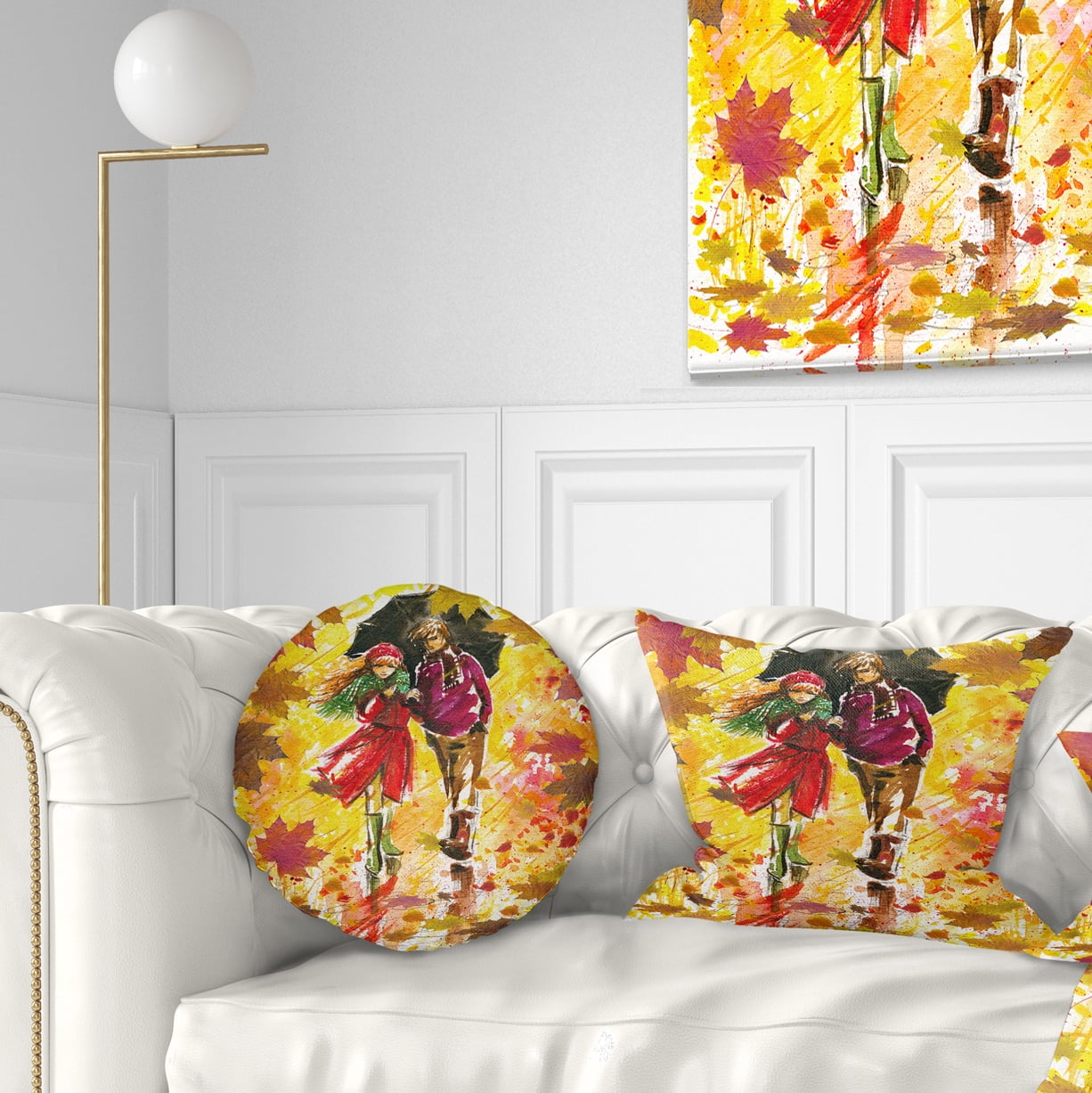 Designart Autumn Walk of Couple - Landscape Printed Throw Pillow - 12x20