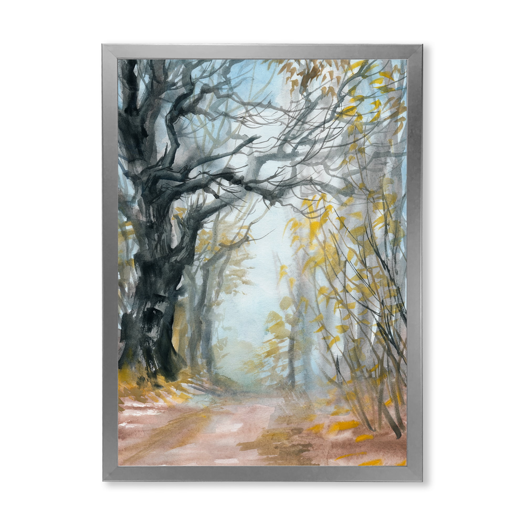 Designart 'Autumn in Misty Forest' Lake House Framed Art Print
