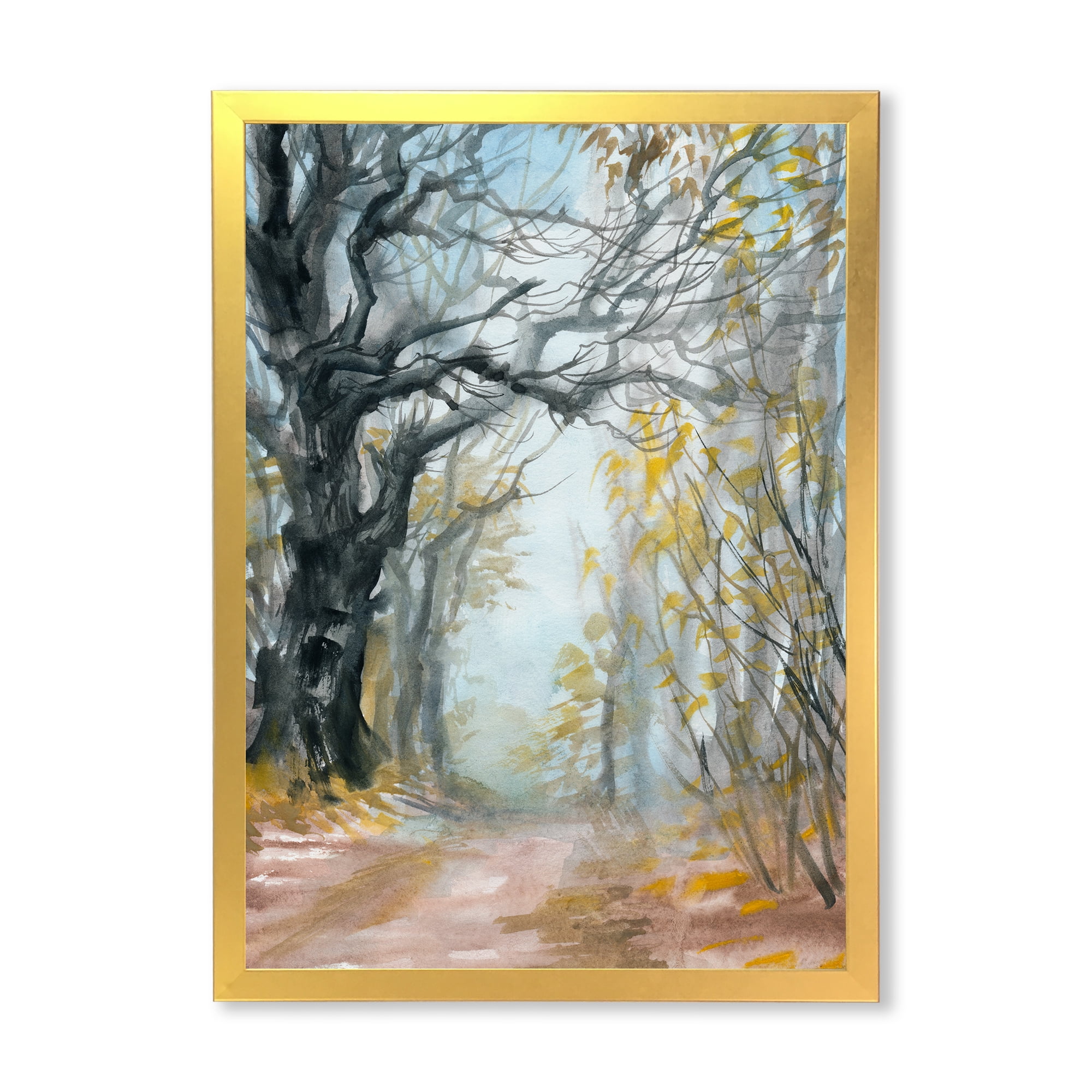 Designart 'Autumn in Misty Forest' Lake House Framed Art Print