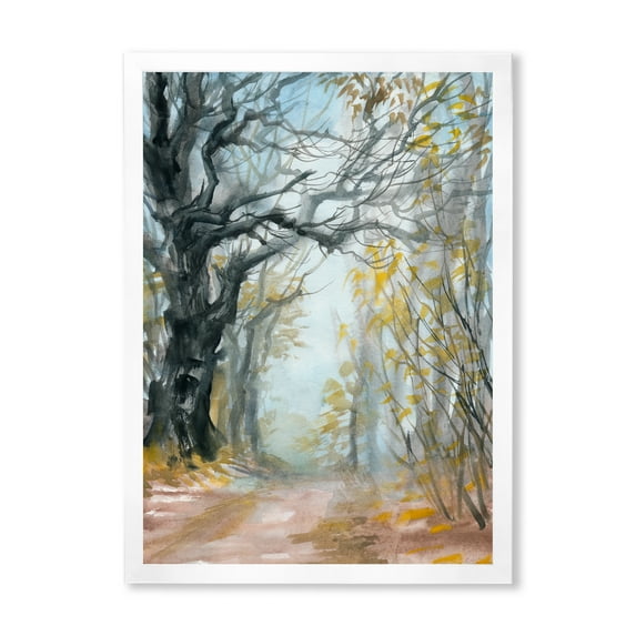 Designart 'Autumn in Misty Forest' Lake House Framed Art Print