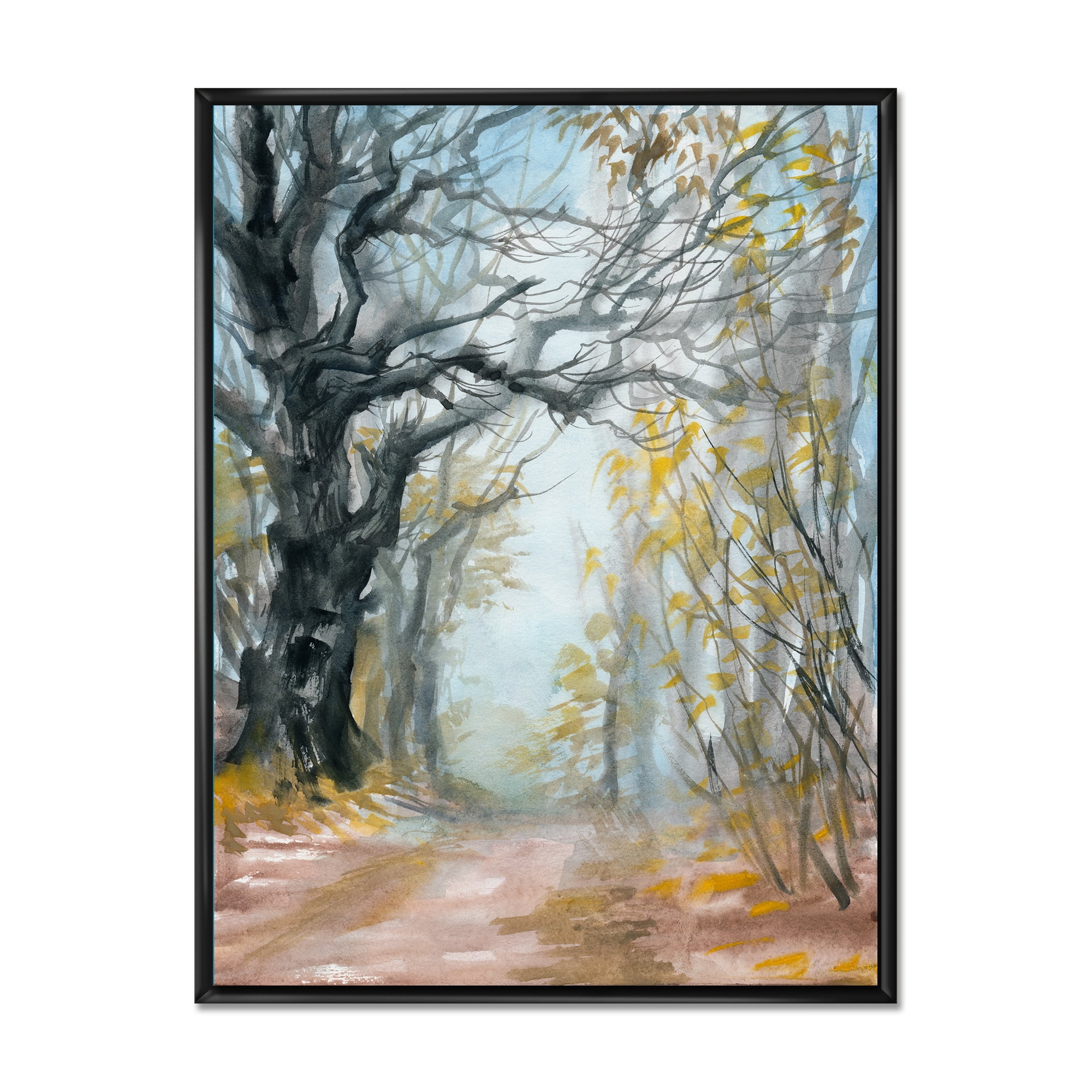 Designart 'Autumn in Misty Forest' Lake House Framed Canvas Wall Art Print