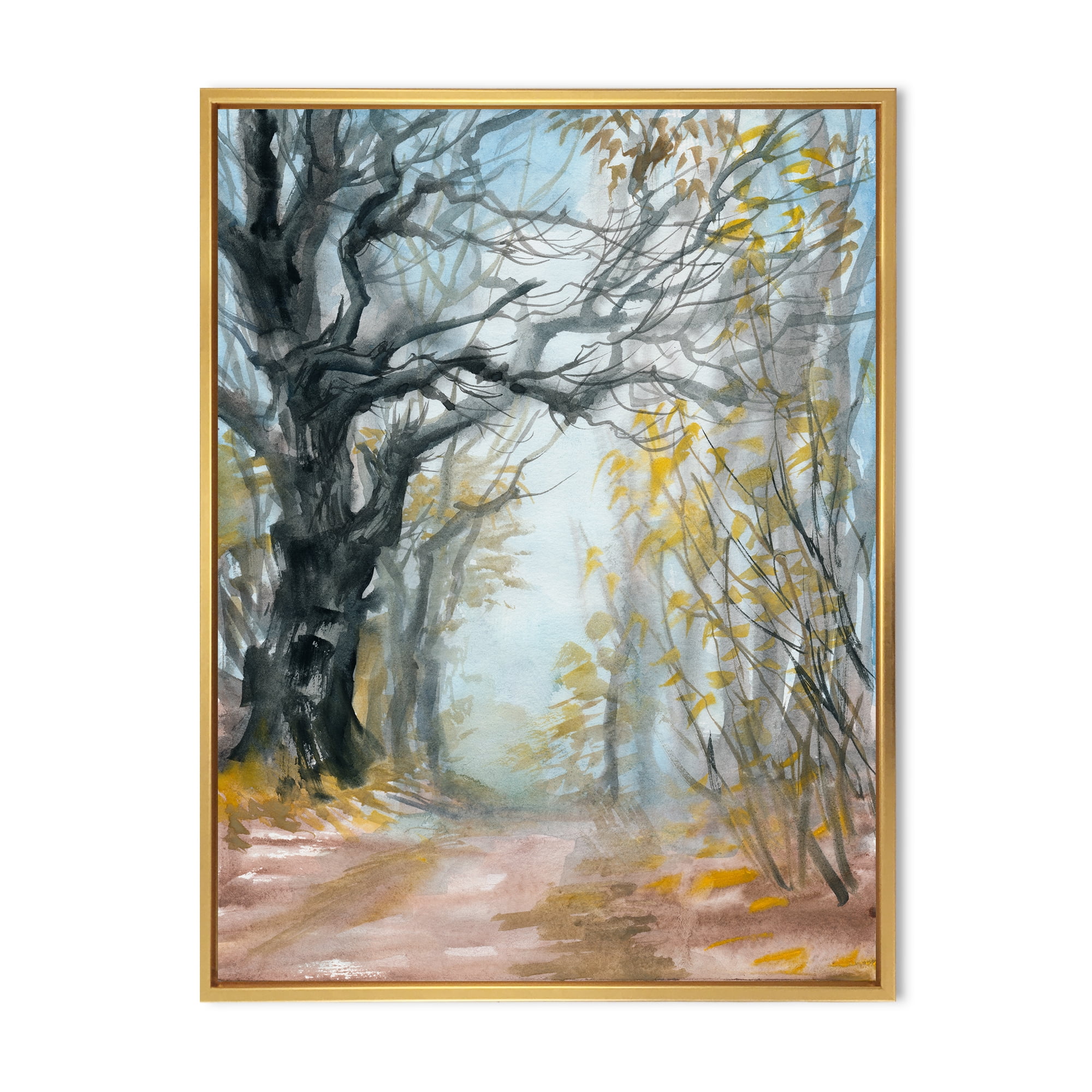 Designart 'Autumn in Misty Forest' Lake House Framed Canvas Wall Art Print
