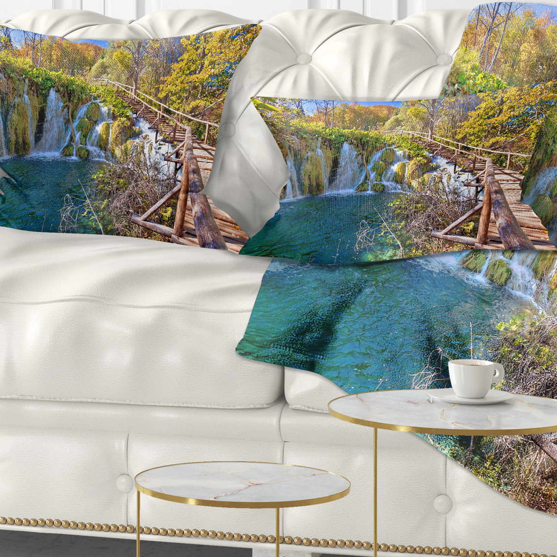 Designart Autumn in Plitvice Lakes - Landscape Photo Throw Pillow - 12x20
