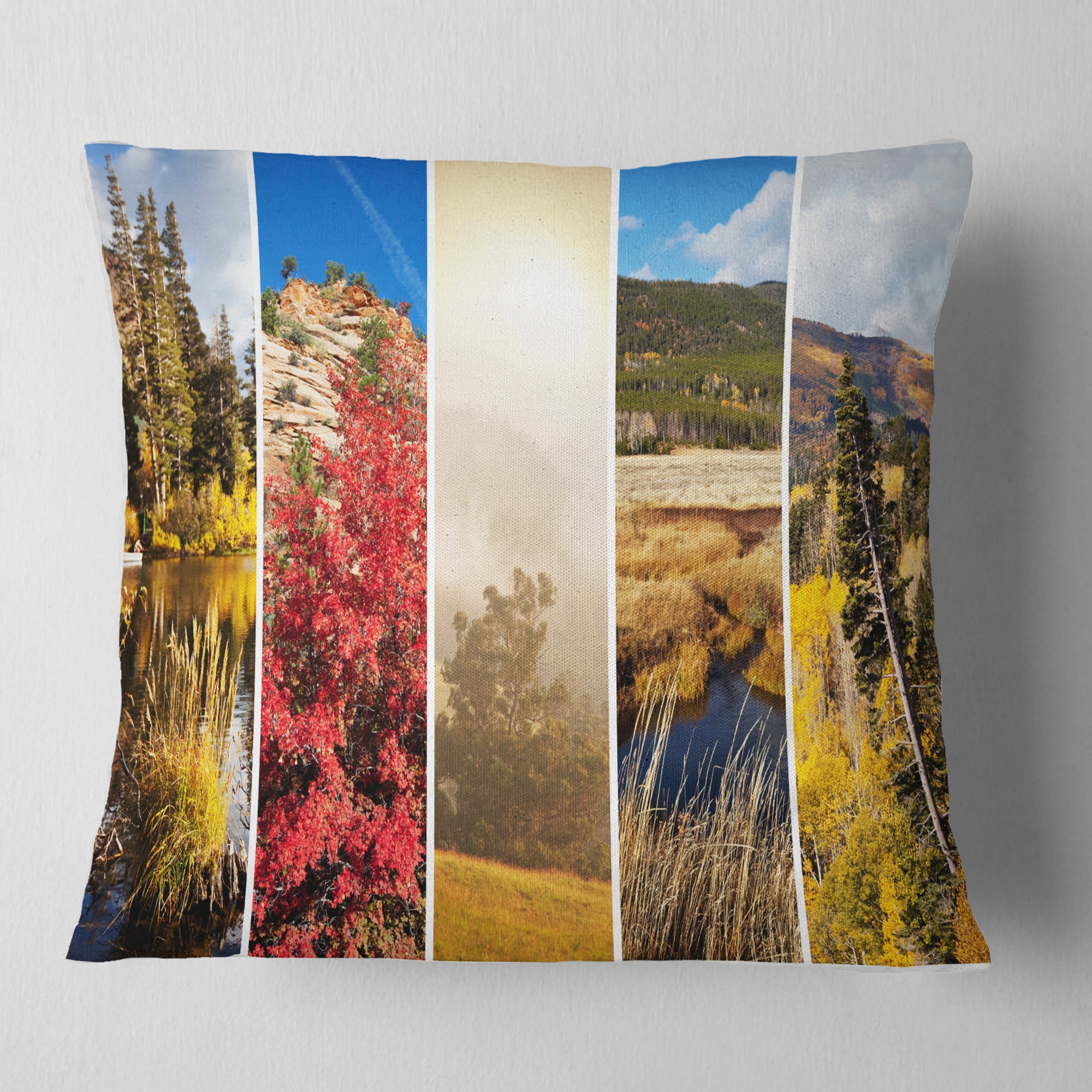 Designart Autumn in Sierra Nevade Collage - Landscape Printed Throw Pillow - 18x18