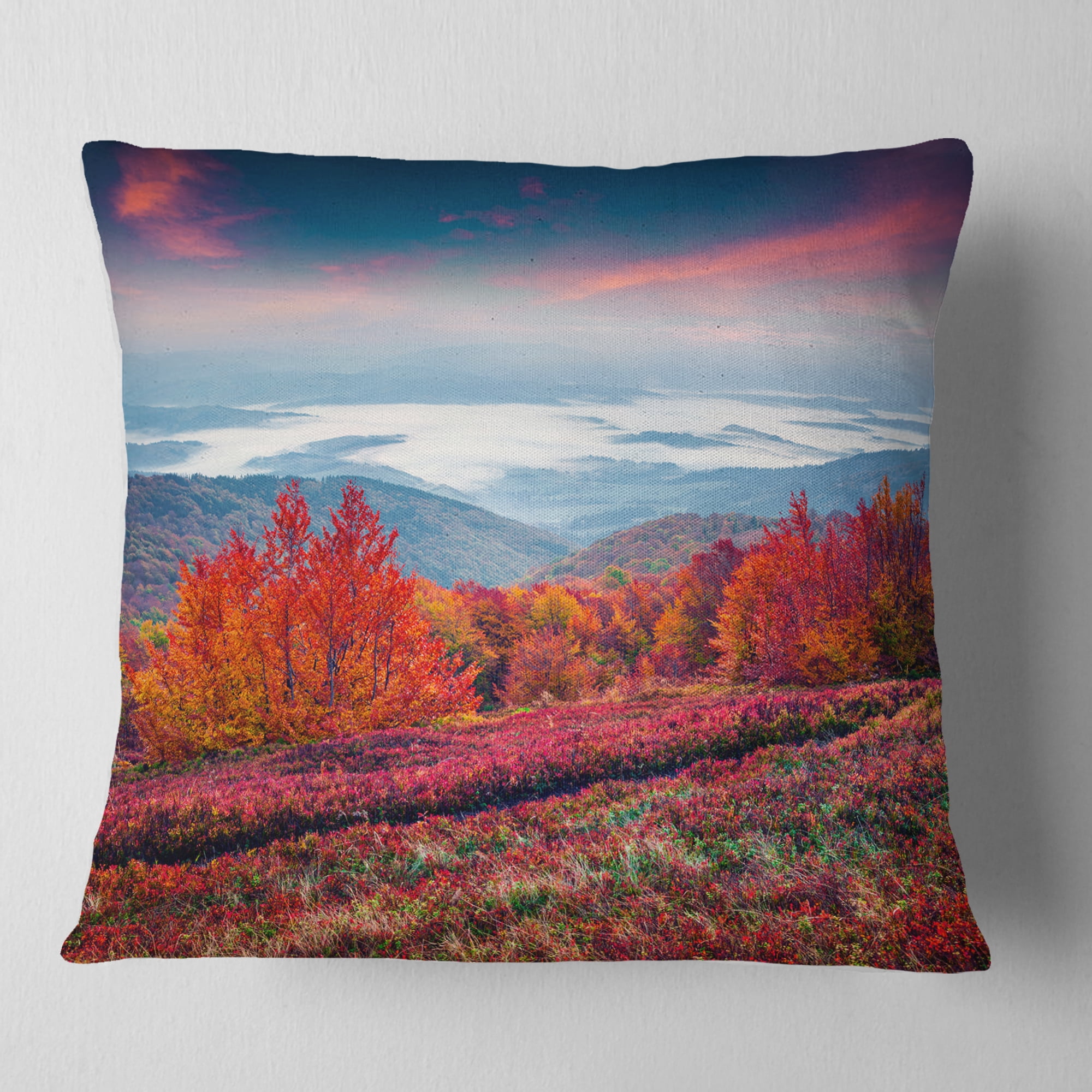 Designart Autumn in the Carpathian Mountains - Landscape Printed Throw Pillow - 18x18