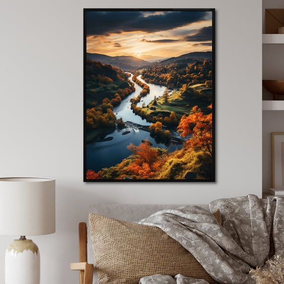Designart "Autumn in the USA Forest s Fall Elegance II" Landscape & Nature Floater Framed Canvas Wall Art