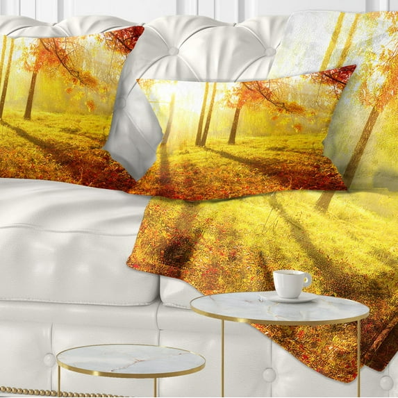 Designart Autumnal Park - Landscape Photography Throw Pillow - 12x20