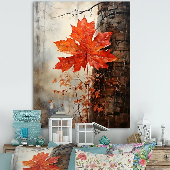 Designart "Autumnal Red Hue Marking The Maples" Tree Maple Wall Decor