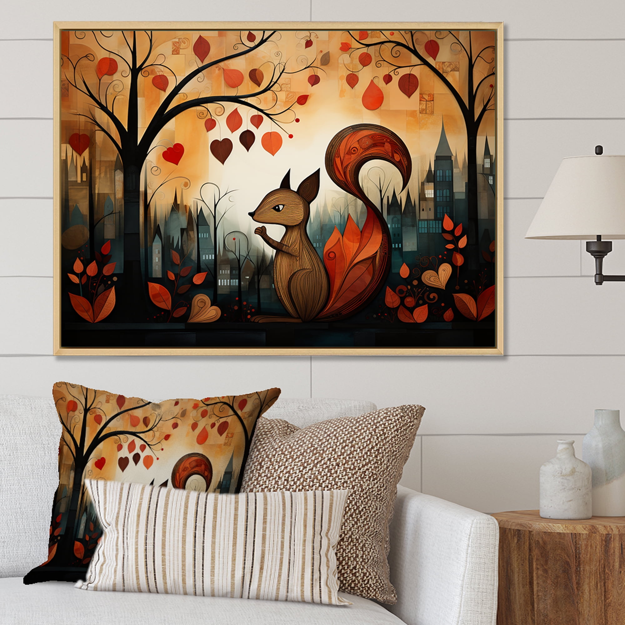 Designart "Autumnal Snapshot of Squirrel" Animals Framed Wall Art