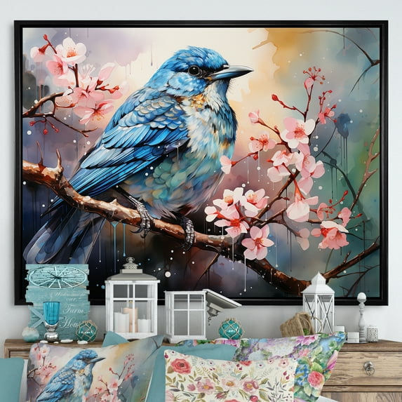 Designart "Avian Watercolor Halo I" Animals Bird Floater Framed Canvas Art Print