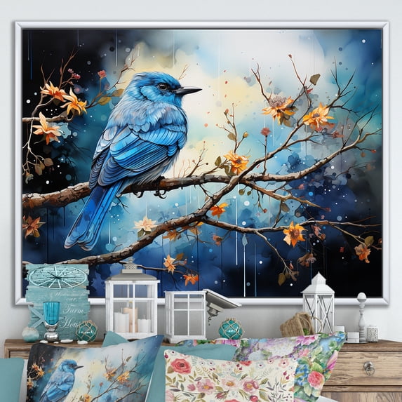 Designart "Avian Watercolor Halo II" Animals Bird Floater Framed Wall Art Prints