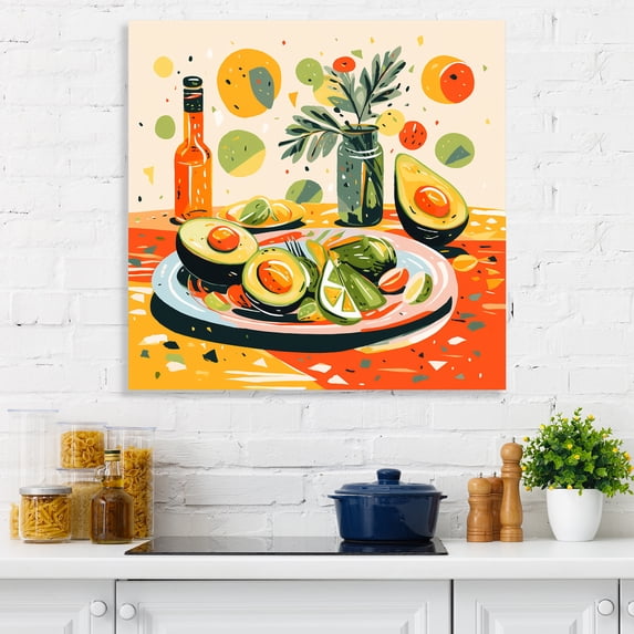 Designart "Avocado Impressionism in Green and Red II" Food & Beverage Wall Art - Traditional Green Food Living Room Canvas Art