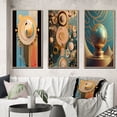 thumbnail image 1 of Designart "Awakening Awareness through Future Geometry V" Modern Geometric Framed Wall Art Set Of 3 - Gold Abstract Geometric Frame Canvas Set For Living Room Decor, 1 of 6