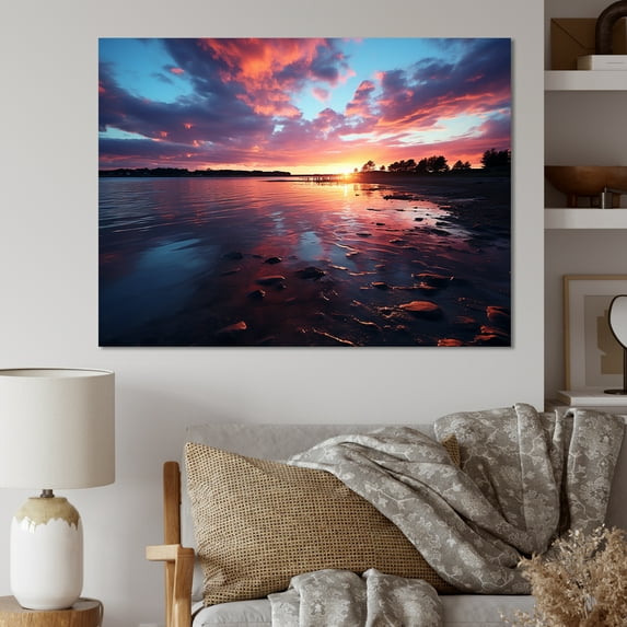 Designart "Awakening Hues Blue Sunrise I" Landscapes Wall Art Print